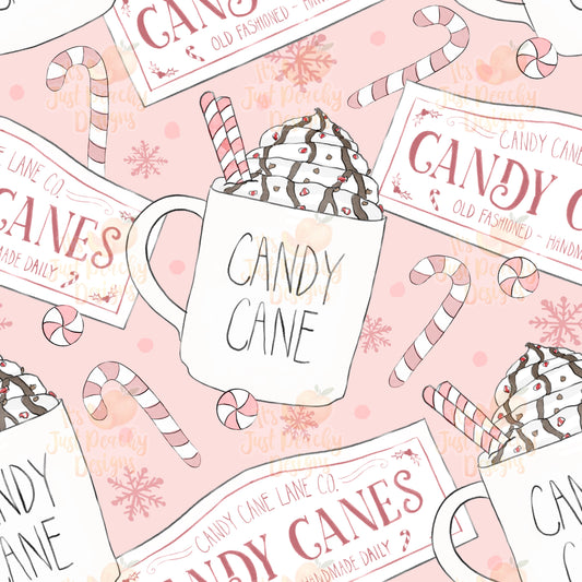 Vintage Pink Candy Cane Mugs - Multiple Background Options