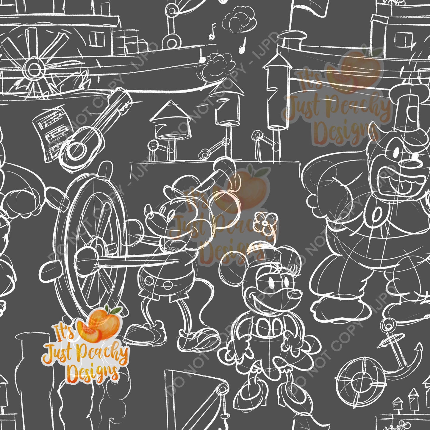 Sketchy Steamboat Willie Outline- Multiple Colors