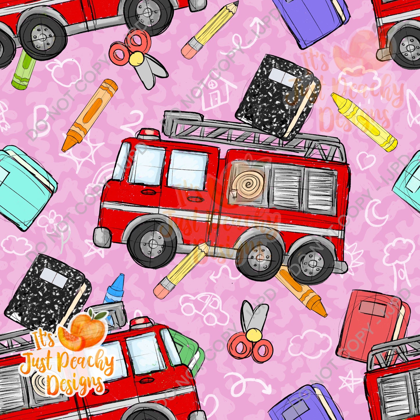 Back to School Fire Trucks PNG or Seamless - Bonus Coord- Multiple Colors