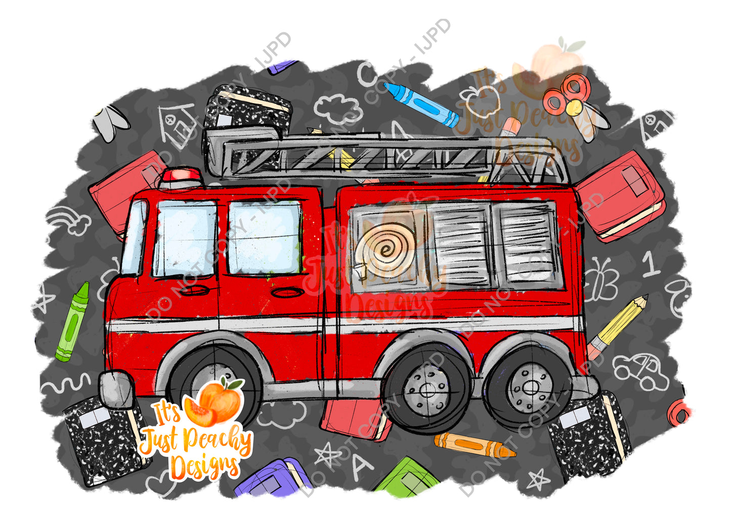 Back to School Fire Trucks PNG or Seamless - Bonus Coord- Multiple Colors