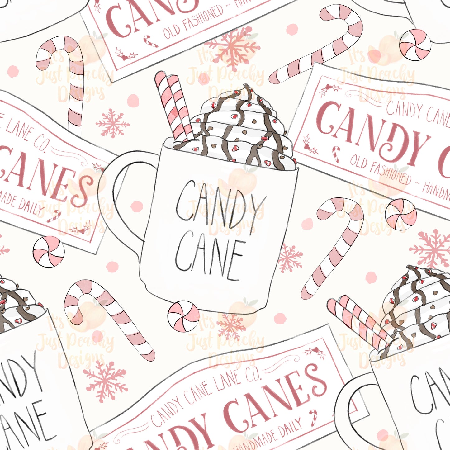 Vintage Pink Candy Cane Mugs - Multiple Background Options