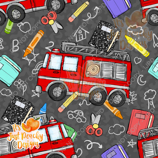 Back to School Fire Trucks PNG or Seamless - Bonus Coord- Multiple Colors