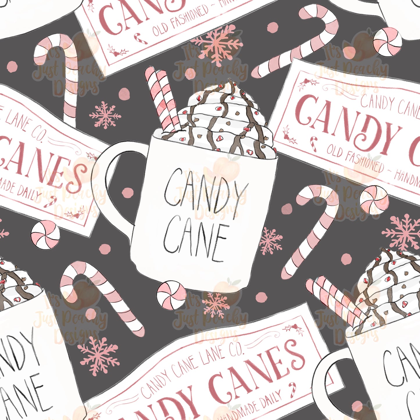 Vintage Pink Candy Cane Mugs - Multiple Background Options