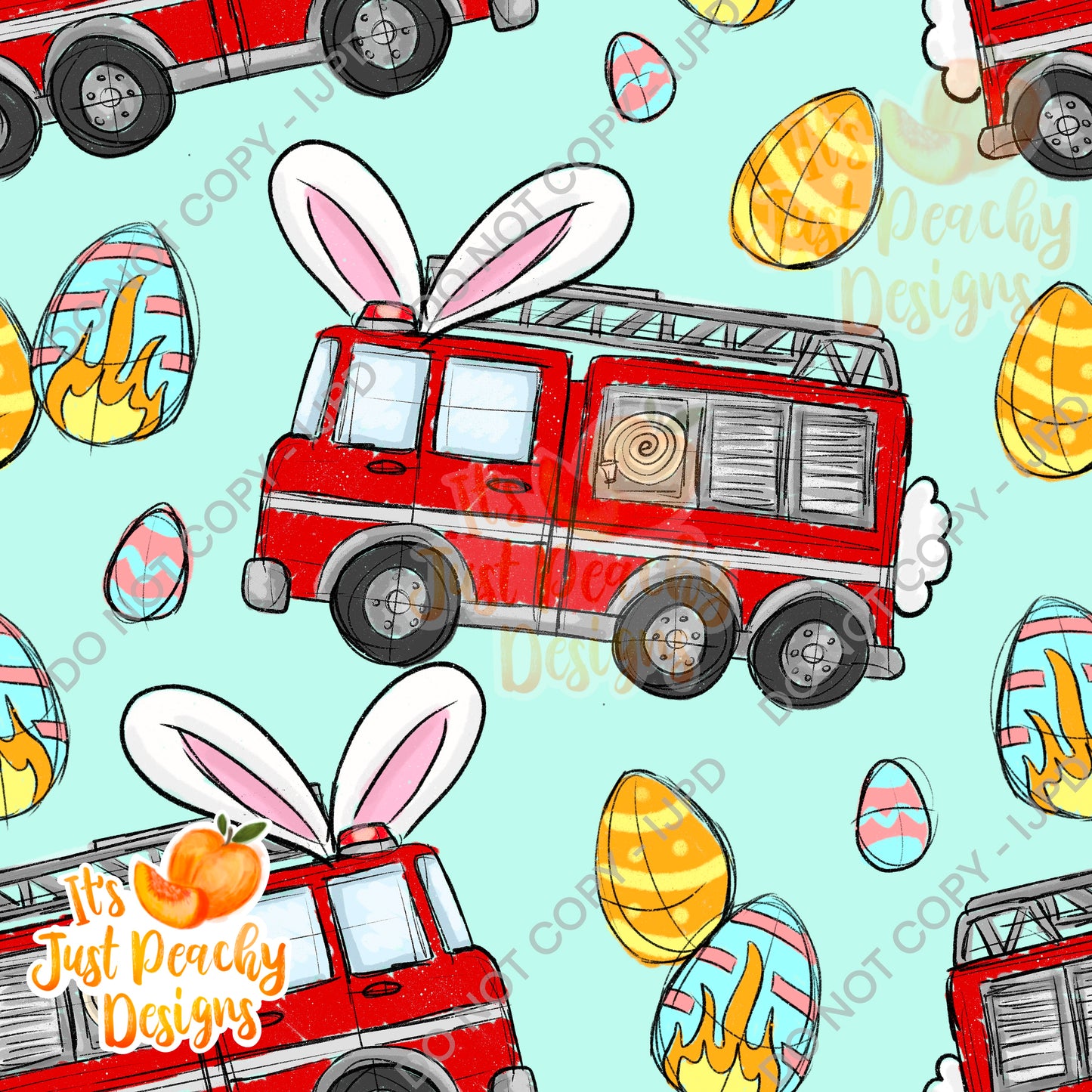 Easter Fire Trucks- Mini Collection - PNG or Seamless